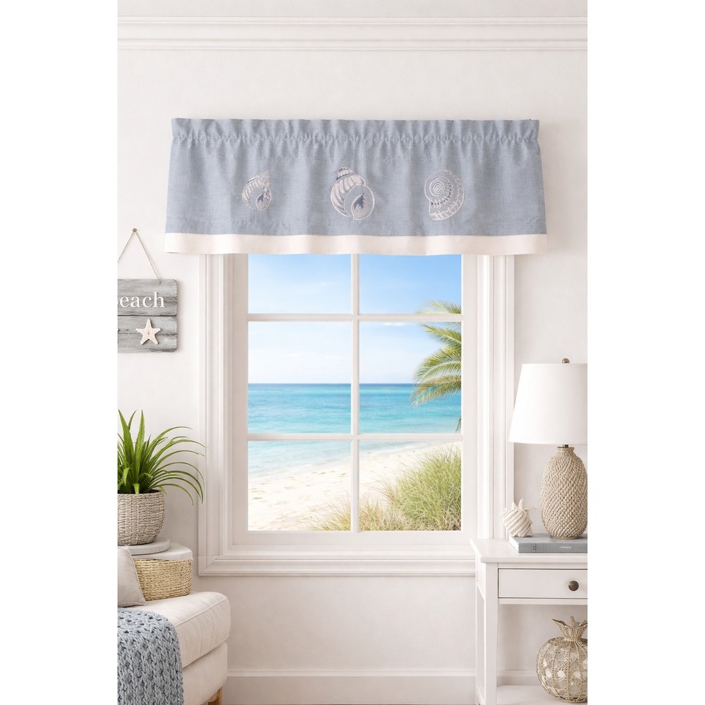 Croscill Nautical Seashell Valance Embroidered Rod Baby Blue Coastal Beach House